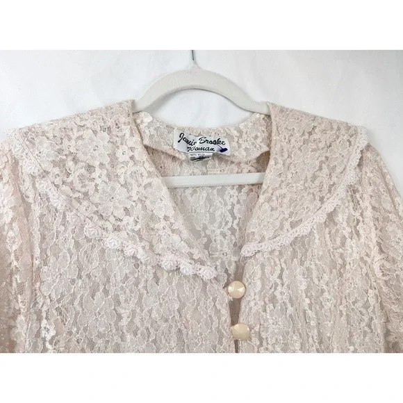 Vintage Pink Sheer Lace Dress Floral Maxi Robe Button 22 Fairy Dainty Romantic - Picture 5 of 10